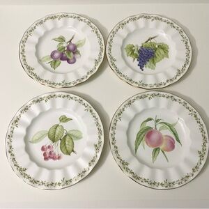 Lot of 4 Mikasa Platinum Bone China Garden Gala Peach Grape Cherry Plum Plates